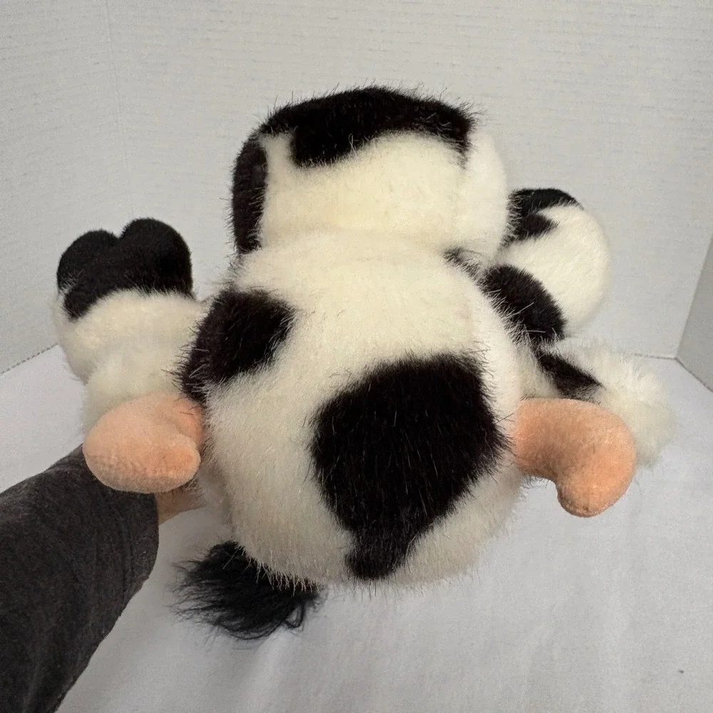 Manhattan Toy Plush Cow Stuffed Animal Horns Black White Farm Animal Toy 2000‎